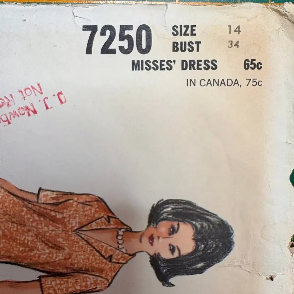 Vintage McCall's 7250 Sewing Pattern Size 14 Bust 34 Dress 1964 Uncut FF